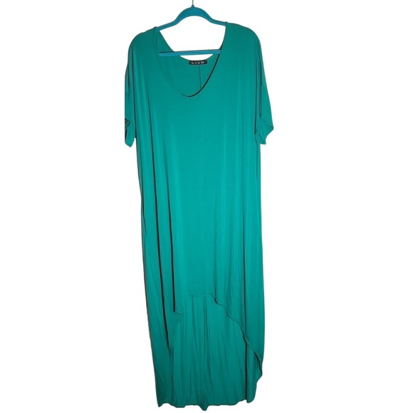 LIVD Dresses & Skirts - LIVD Womens Green Maxi Dress Short Sleeve V Neck High Low Casual Comfy
